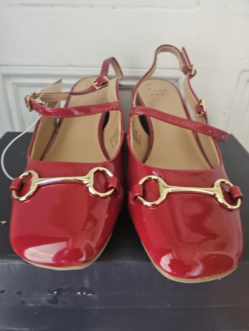 A Nee Day  Red Patent  Flats Shoe with Gold Horsebit